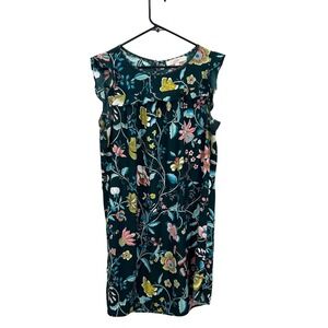 LOFT Womens Green Floral Flutter Sleeve Ruffle Shift‎ Dress Medium 0511